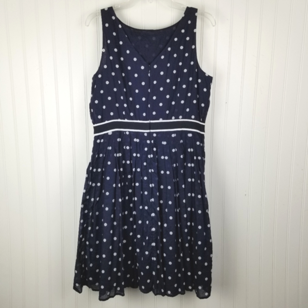 Talbots Size 14P Sleeveless Pleated Dress Cotton Blue White Polka Dot Coastal - Picture 4 of 12